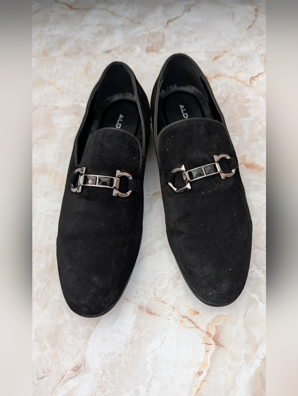 ALDO Men’s Black Suede Slip-On Loafers with Metal Bit Men Sz 10.5